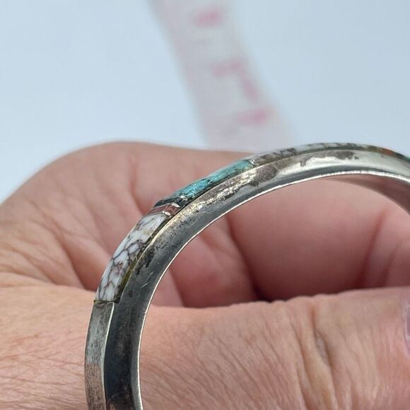 Navajo Artist Wilbur Muskett “Muskett Sterling“ Multistone thick silver cuff bra - Picture 11 of 14